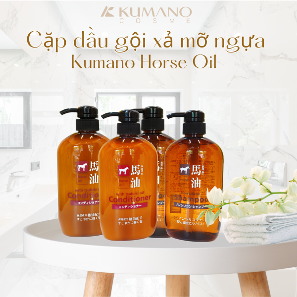 Cặp dầu gội xả mỡ ngựa - Kumano Horse Oil